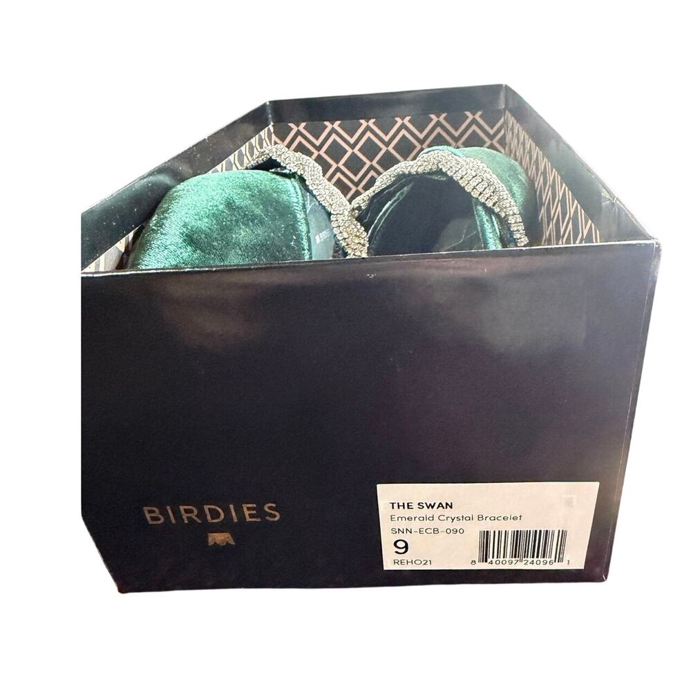 Birdies “the Swan” emerald green velvet and rhinestone strapped slides sz 9 - Picture 2 of 6